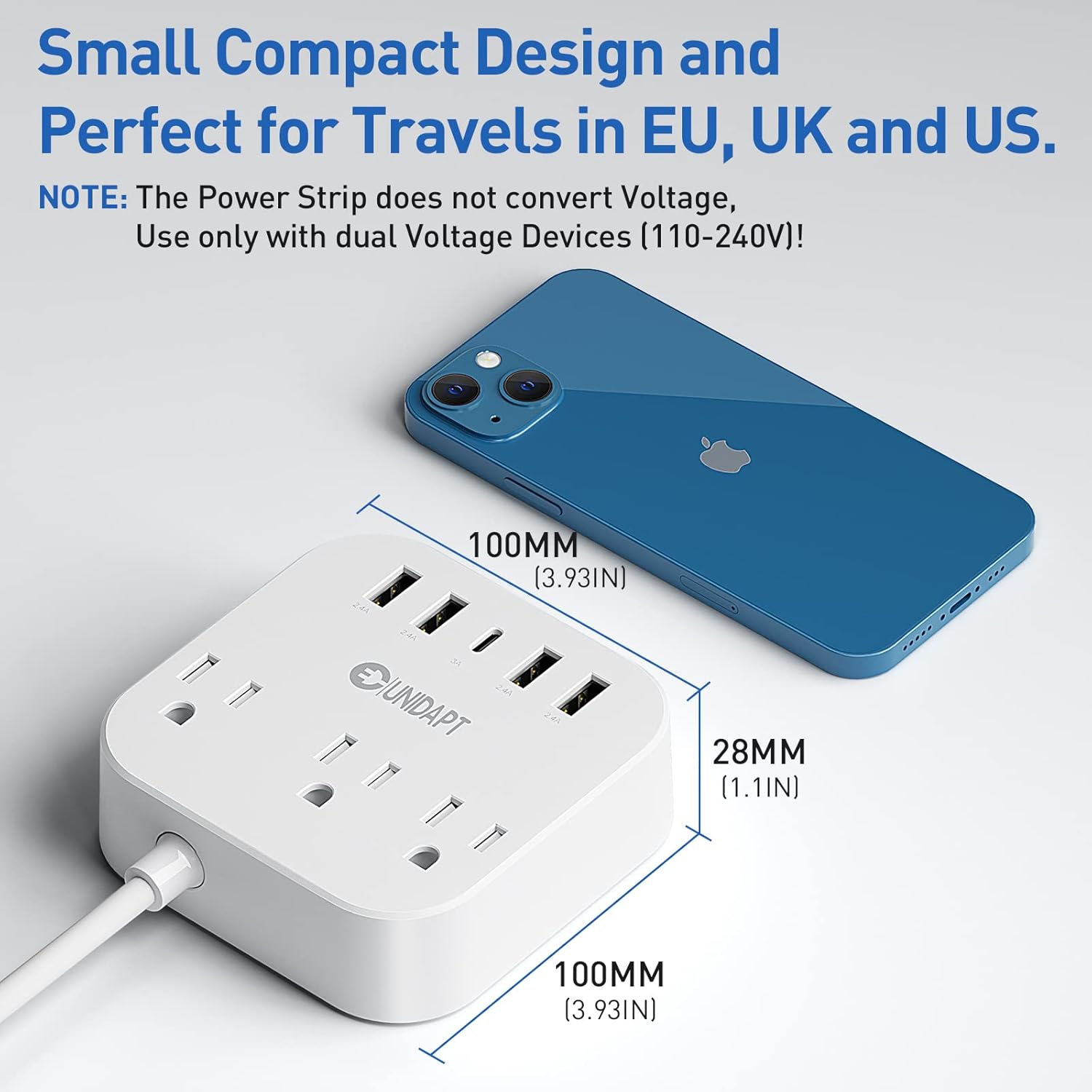European Plug Adapter, Unidapt US to UK Europe Power Strip for EU/UK/US with USB C and 4 USB Ports, 3 AC Outlets, Wall Mountable, 5ft Extension Cord, for Travel Cruise Ship Home - Image 3