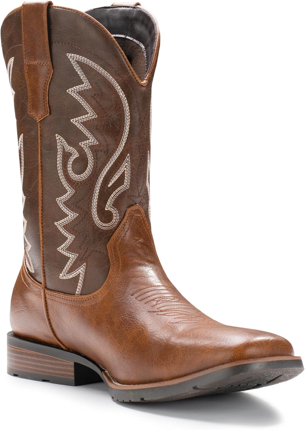 IUV Cowboy Boots For Men with Wide Square Toe Western Retro Boot Durable Classic Fashionable Embroidered Pull On Slip Resistant Boots - Image 2