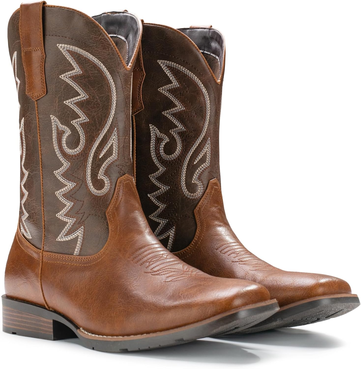 IUV Cowboy Boots For Men with Wide Square Toe Western Retro Boot Durable Classic Fashionable Embroidered Pull On Slip Resistant Boots - Image 5
