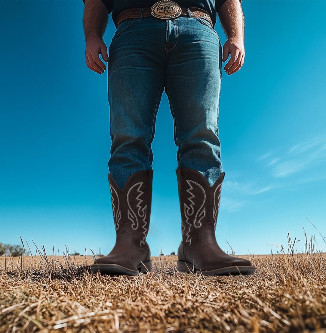 IUV Cowboy Boots For Men with Wide Square Toe Western Retro Boot Durable Classic Fashionable Embroidered Pull On Slip Resistant Boots - Image 7